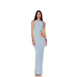 NWOT BRONX AND BANCO Camila Rhinestone Cutout Maxi Dress in powder blue